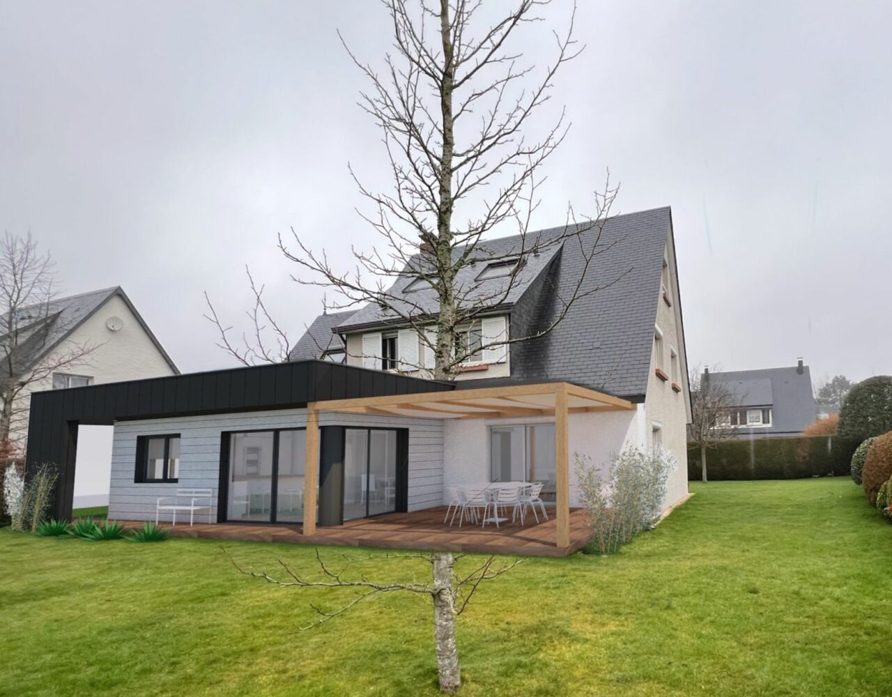 perpective maison extension bois normandie rouen Aurélie Bardin Architecte