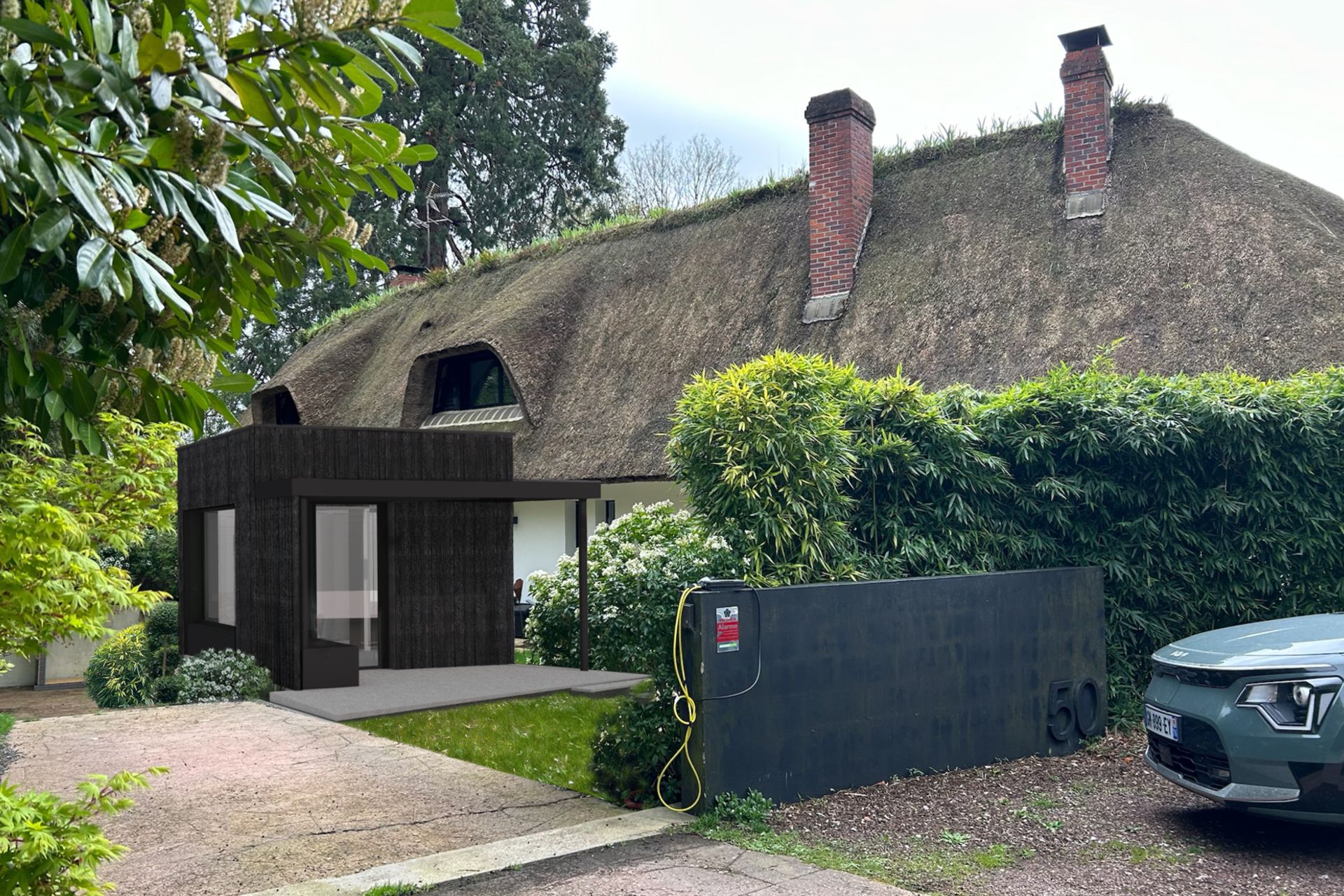extension maison entrée bois longère Bihorel normandie rouen Aurélie Bardin Architecte