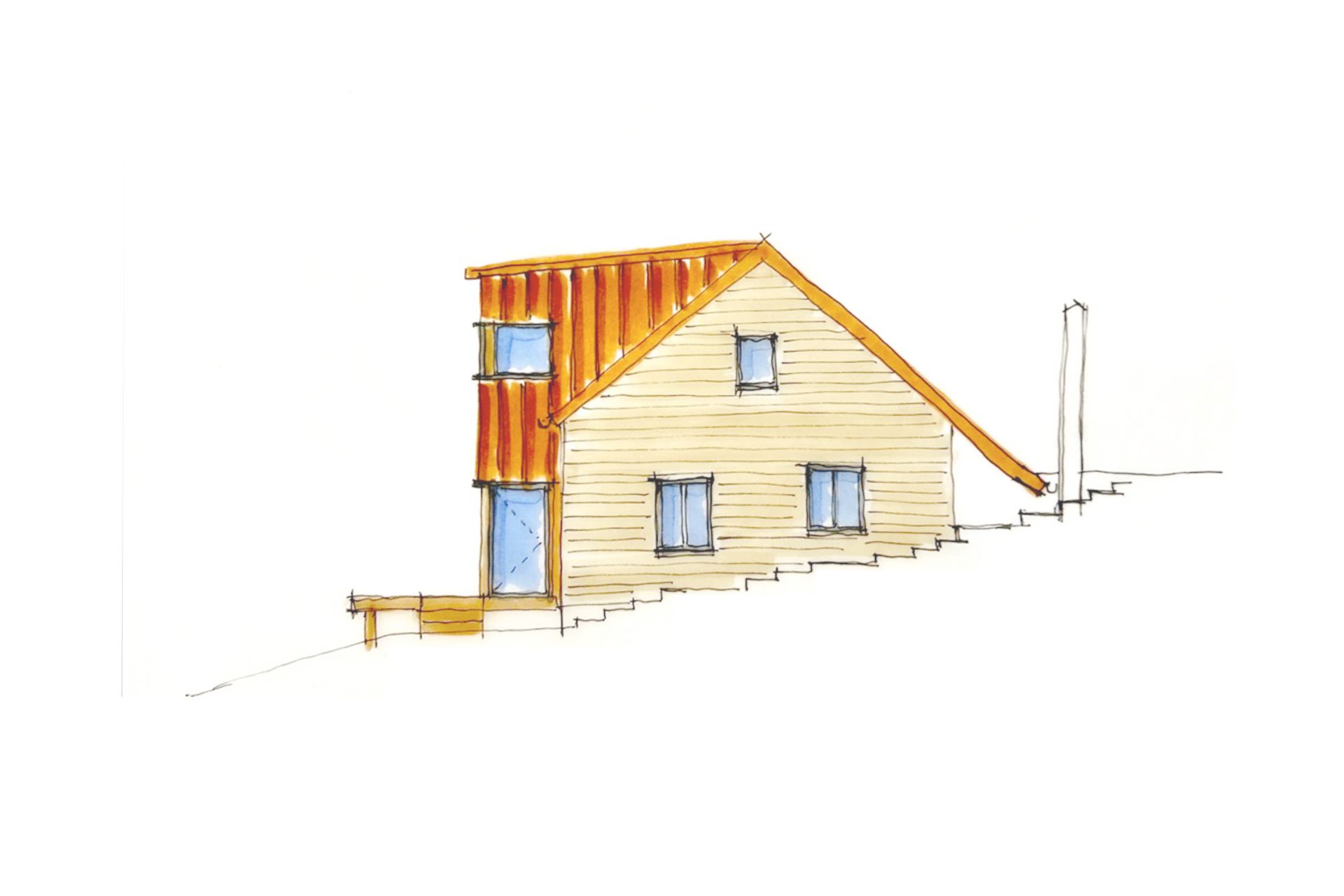 extension surélévation maison bois zinc normandie rouen Aurélie Bardin Architecte