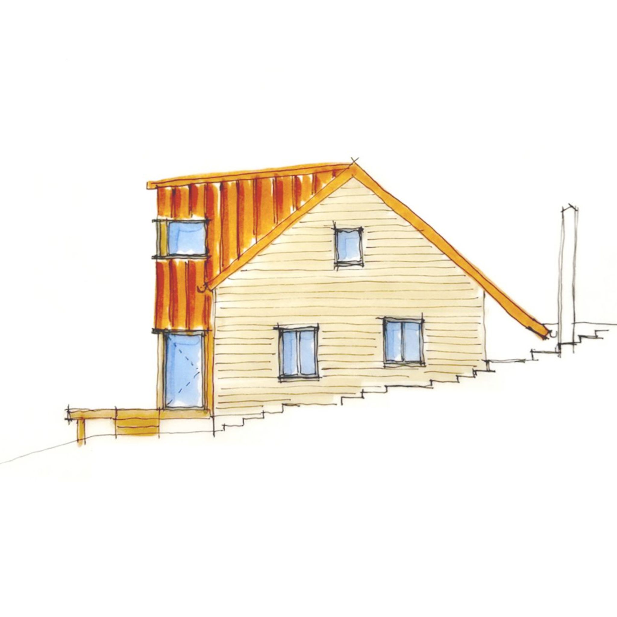 extension surélévation maison bois zinc normandie rouen Aurélie Bardin Architecte