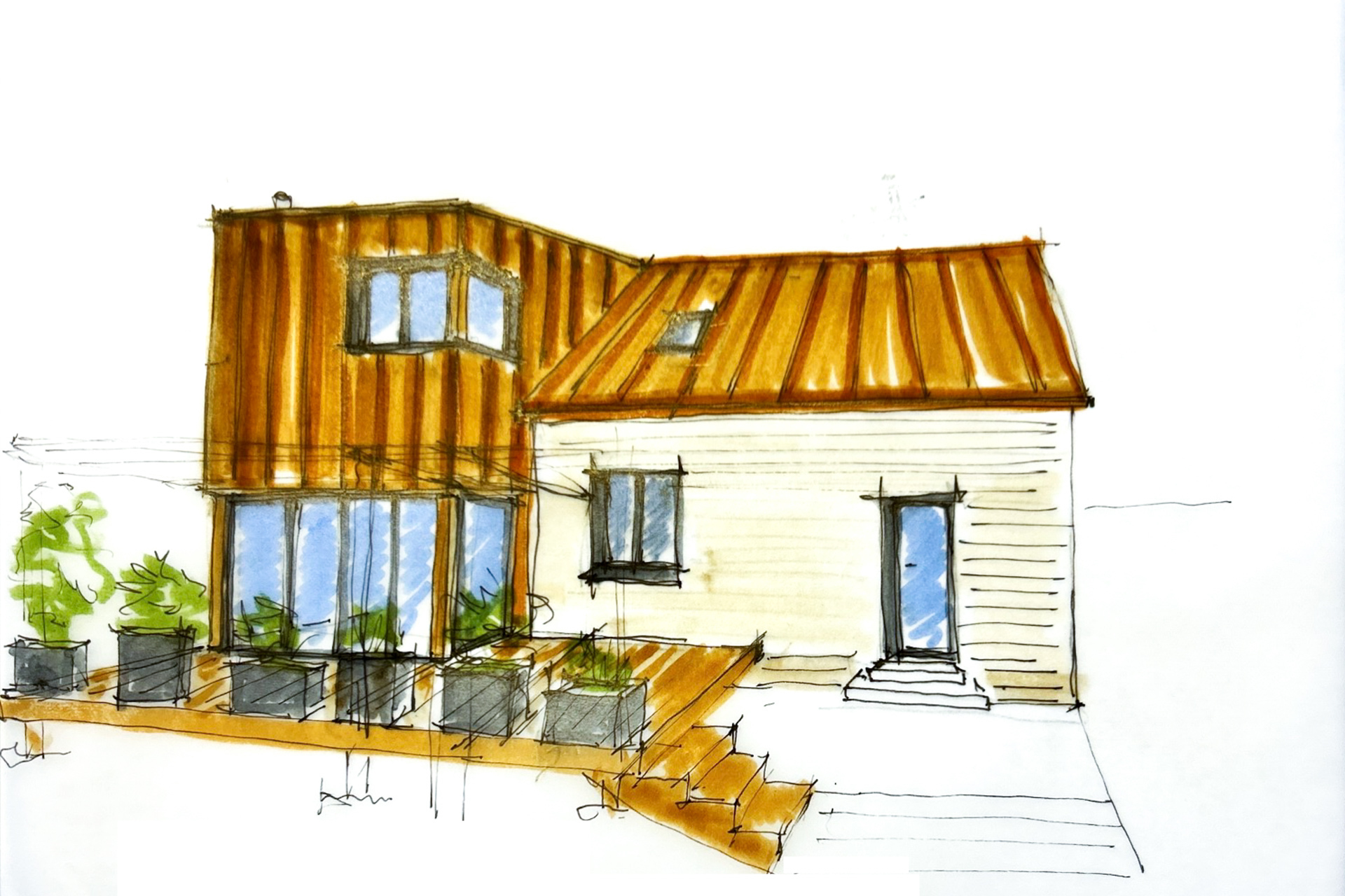 perspective extension maison bois normandie rouen Aurélie Bardin Architecte